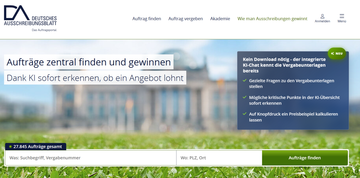 Ankündigung KI-Chat auf Homepage Auftragsportal Ankündigung KI-Chat auf Homepage Auftragsportal